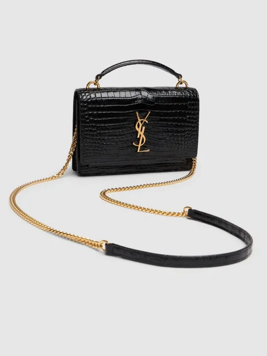 Saint Laurent   Sunset croc embossed chain wallet 