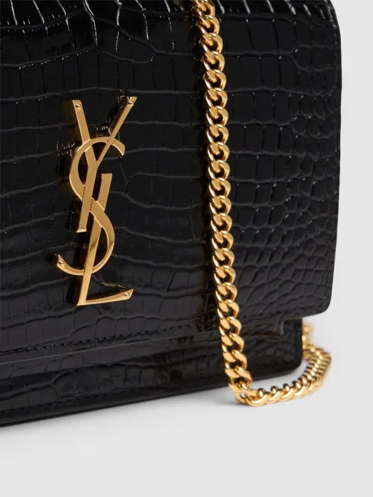 Saint Laurent   Sunset croc embossed chain wallet 