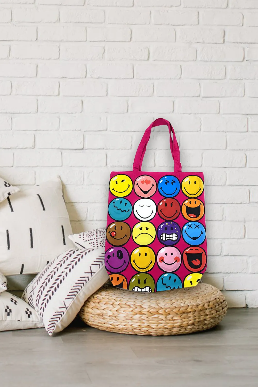 Smiley Pink  Multi-face Tote Bag