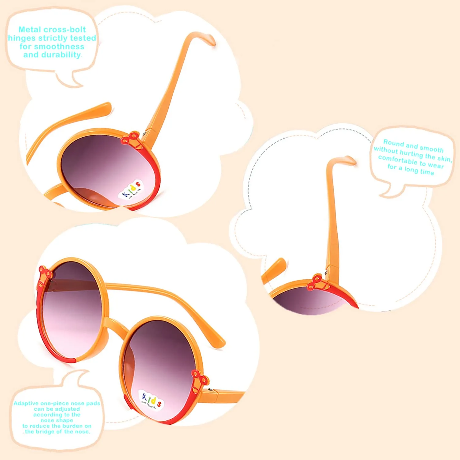 SYGA Children's Sunglasses Funny Round Frame Knockwell Sunglasses Anti-UV Lens Eyewear Snail-Shaped Kids Goggles (Orange)