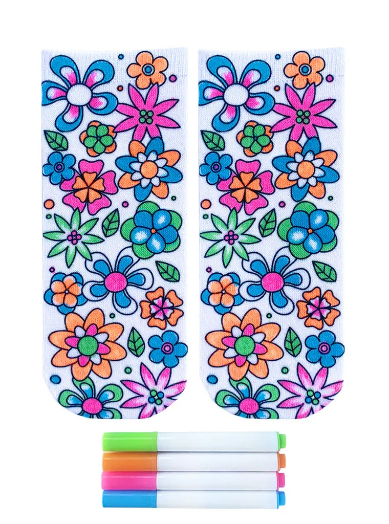 Unisex Flower Party Coloring Socks