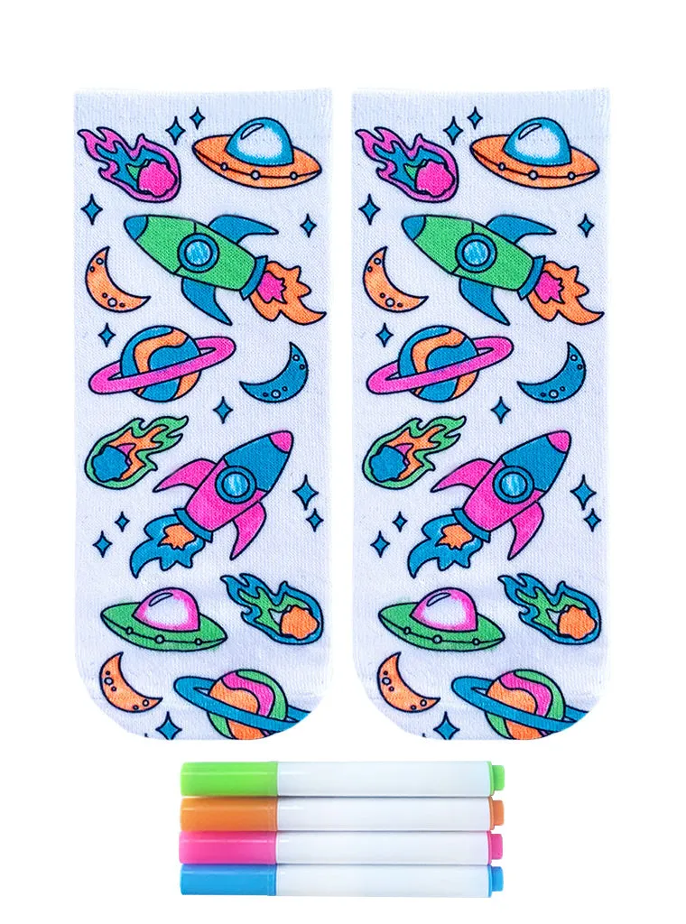 Unisex Space Adventure Coloring Socks