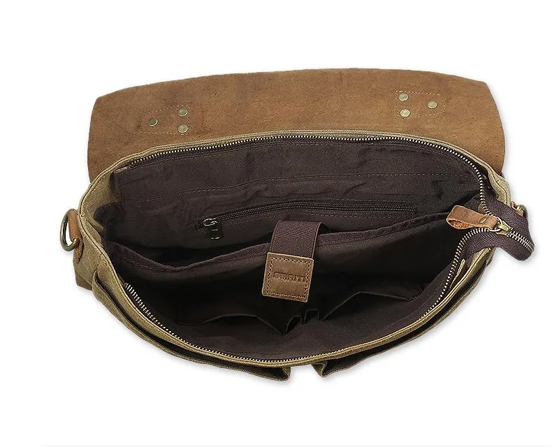 Vintage Canvas Satchel Messenger Bag for Men - Khaki