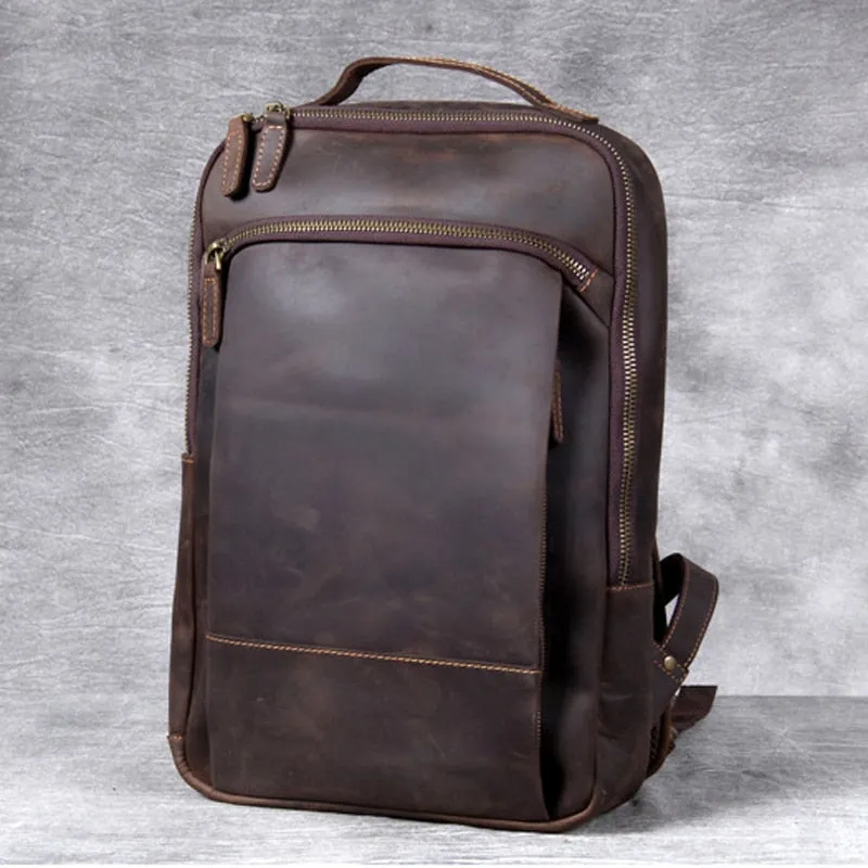 Vintage Crazy Horse Genuine Leather Backpack for Men