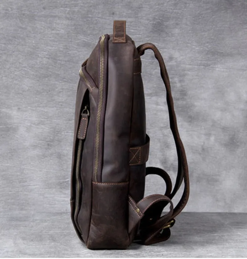 Vintage Crazy Horse Genuine Leather Backpack for Men