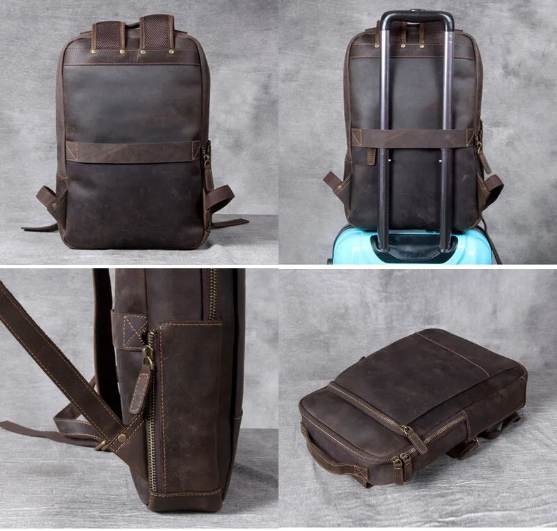 Vintage Crazy Horse Genuine Leather Backpack for Men