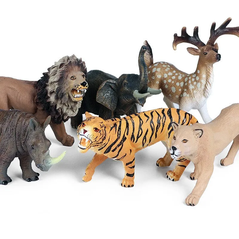 Wild Animals Elephant Lion Tiger Rhino White Tail Deer Cheetah Model PVC Action Figures Dimensions toys for children