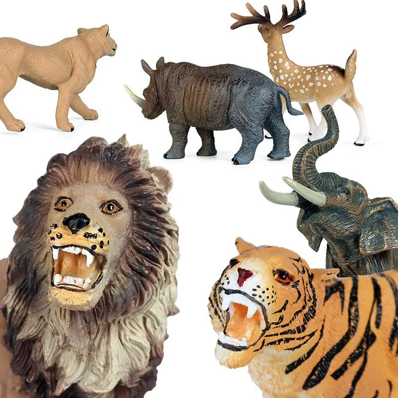 Wild Animals Elephant Lion Tiger Rhino White Tail Deer Cheetah Model PVC Action Figures Dimensions toys for children