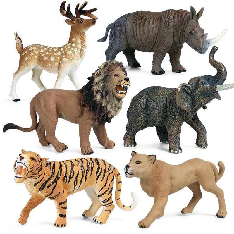 Wild Animals Elephant Lion Tiger Rhino White Tail Deer Cheetah Model PVC Action Figures Dimensions toys for children