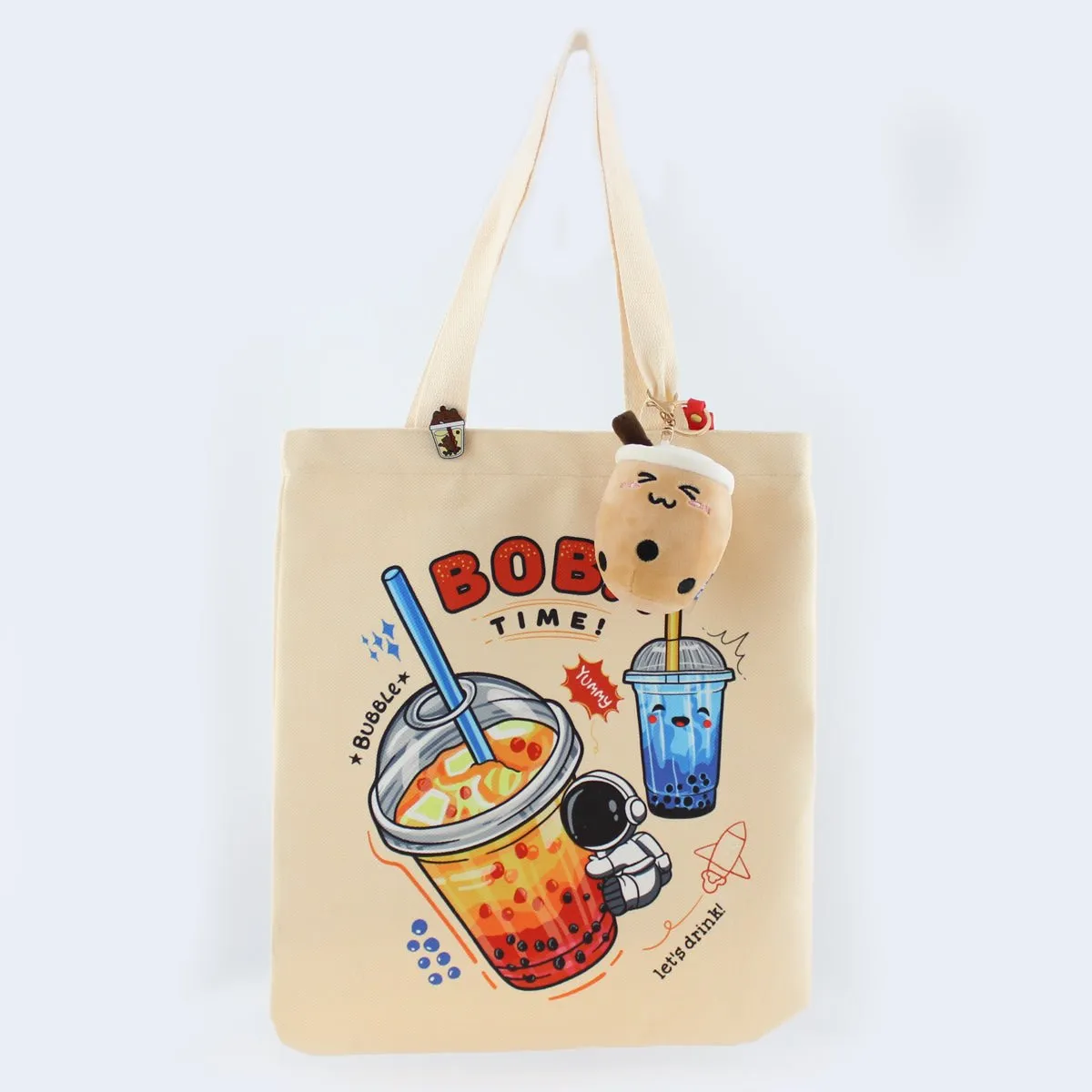 Women Tote Bag, Flannel Boba Bag Print on Both Sides, Bubble Tea Tote Bag