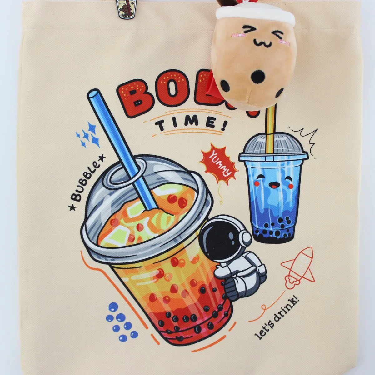 Women Tote Bag, Flannel Boba Bag Print on Both Sides, Bubble Tea Tote Bag