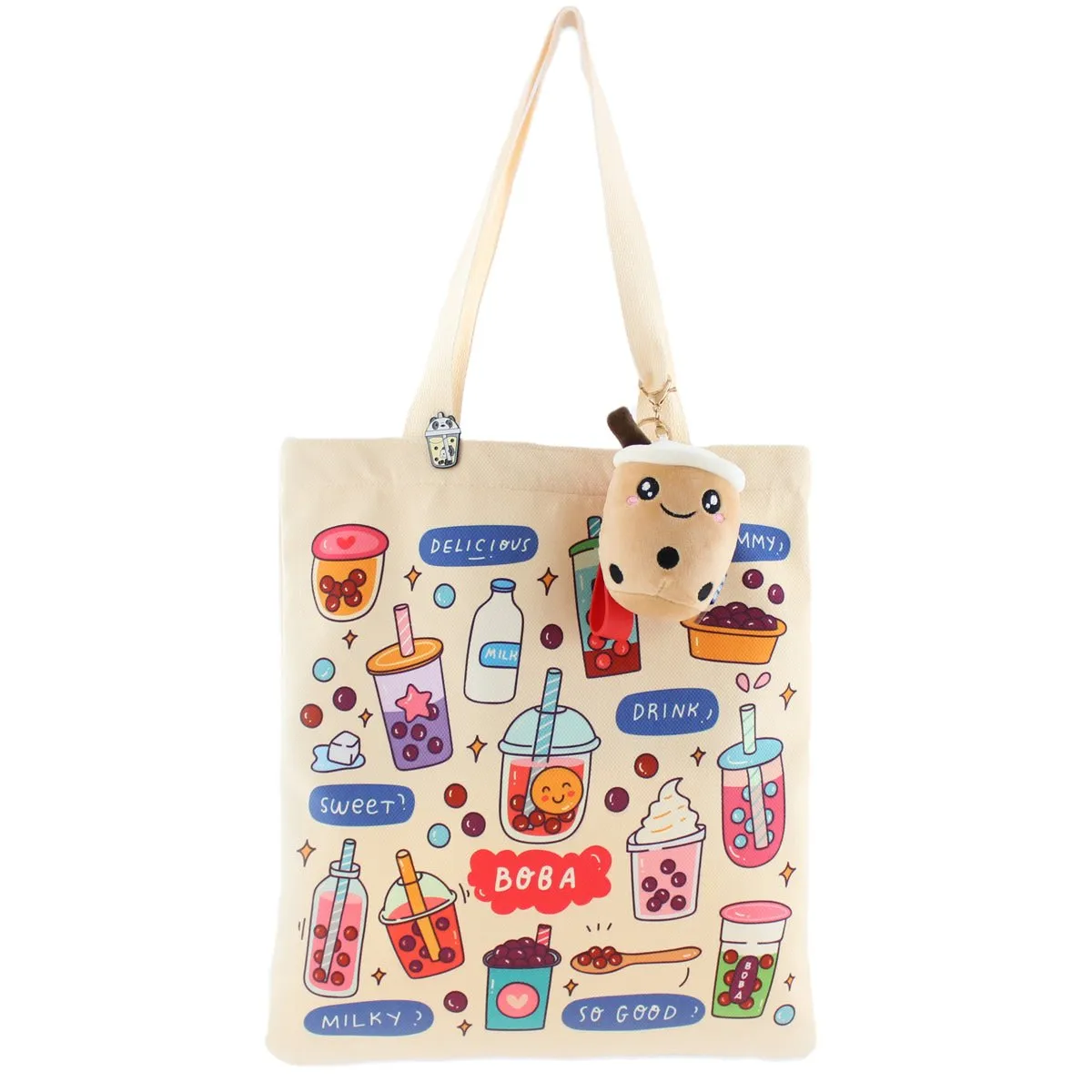 Women Tote Bag, Flannel Boba Bag Print on Both Sides, Bubble Tea Tote Bag