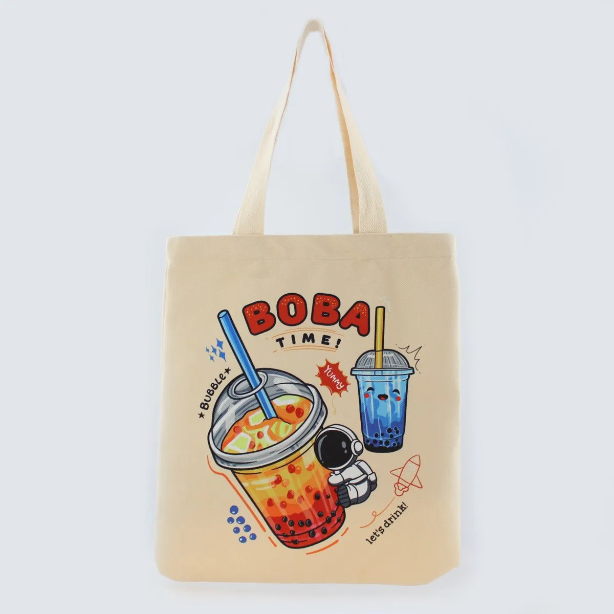 Women Tote Bag, Flannel Boba Bag Print on Both Sides, Bubble Tea Tote Bag