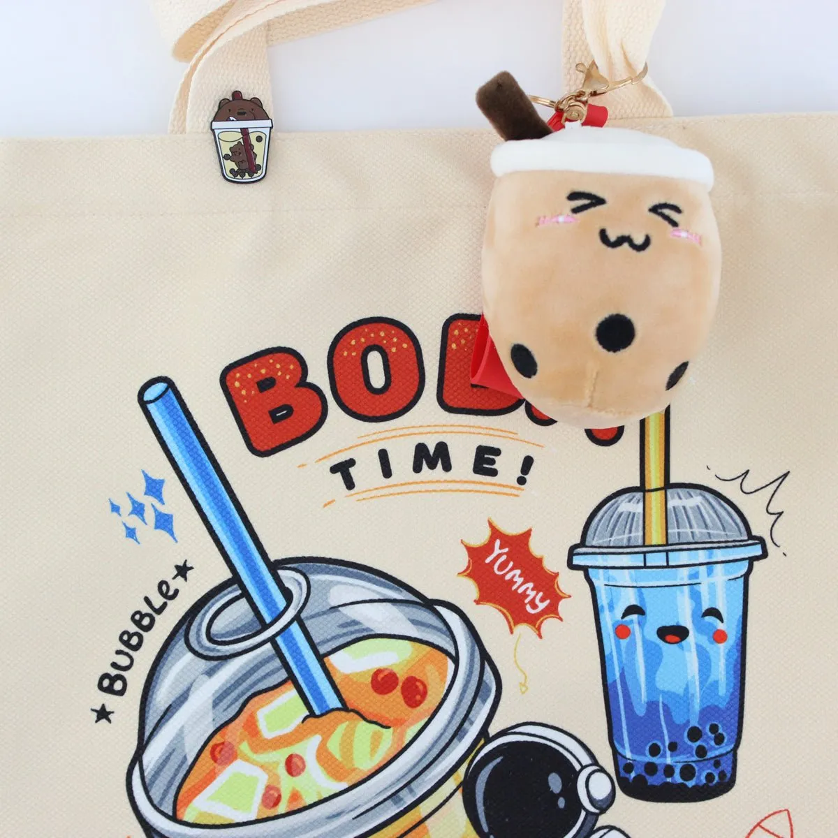 Women Tote Bag, Flannel Boba Bag Print on Both Sides, Bubble Tea Tote Bag