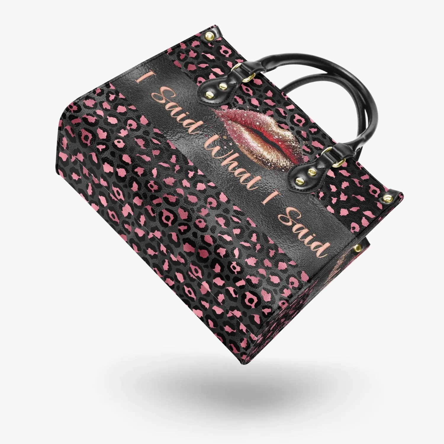 Women's Tote Bag - Pink Leopard, Lips, I Said What I Said